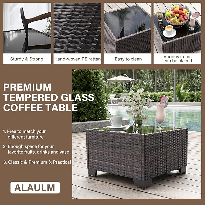ALAULM 7 Pieces Patio Furniture Set with Coffee Table, Outdoor Sectional with Thick Cushion, All Weather Wicker Rattan Conversation Set for Backyard, Garden, Deck, (Red)