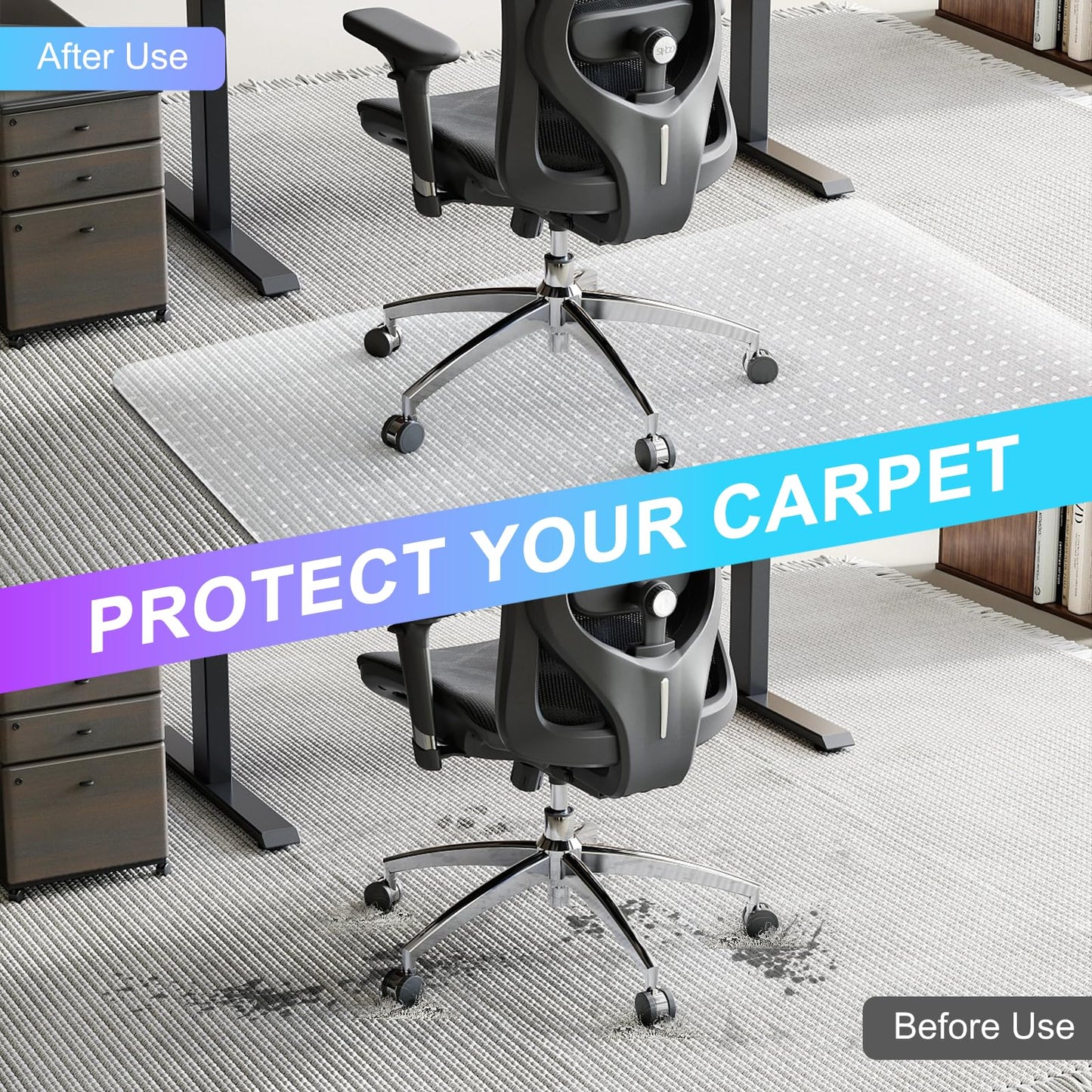 Vicwe Office Chair Mat for Carpet, 36''x 48'' Heavy Duty Chair Mat for Carpeted Floors, Easy Rolling Hard Mat for Office Chair on Carpets, Anti-Slip Carpet Protector Mat Clear,Ship Flat
