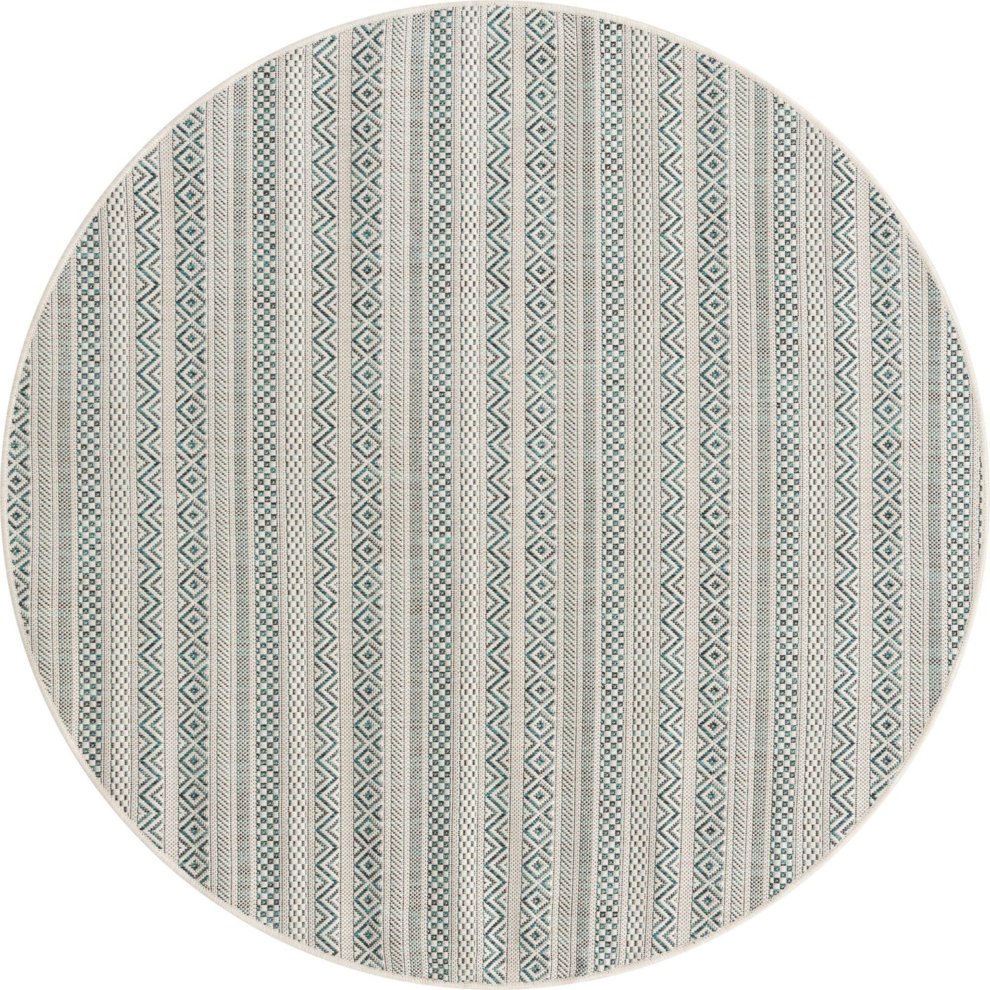 Unique Loom Outdoor Striped Collection Area Rug - Maia (5' 3" Round, Teal/Ivory)