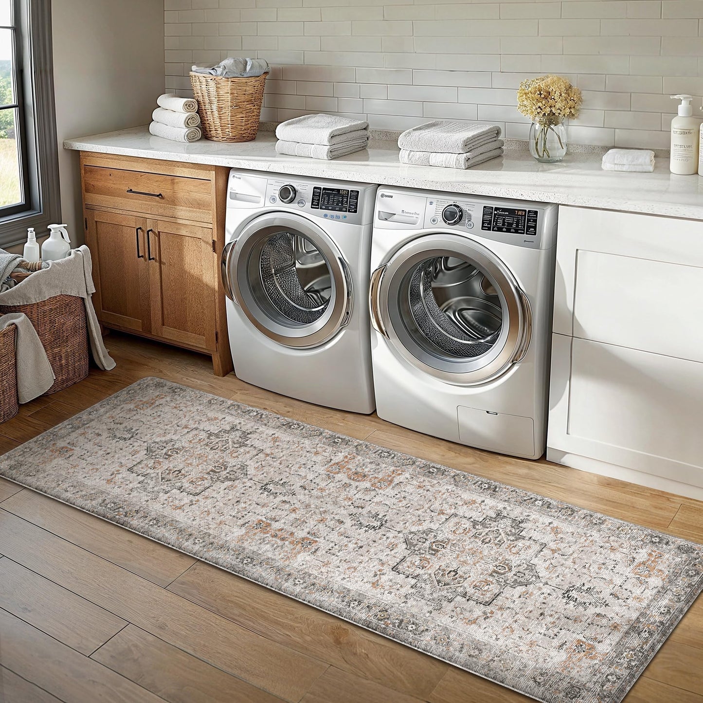 GENIMO Kitchen Mats for Floor, Washable Anti Fatigue Mat for Cushioned, 23.6"x71", Waterproof Kitchen Rugs, Non Slip Comfort Standing Mat Rug for Home, Sink, Laundry, LightTaupeBrown