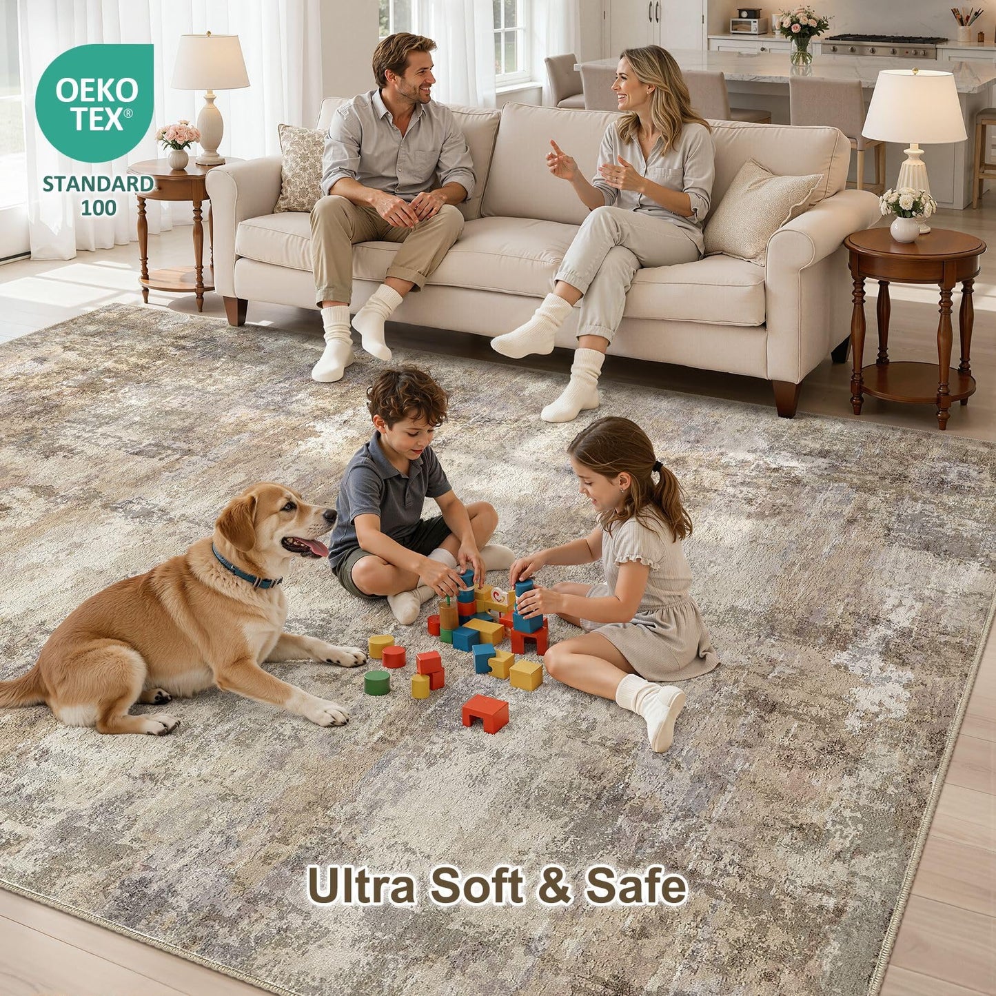 ELLIUNE Area Rugs 5x7 Washable Rug - Brown Rugs for Bedroom Indoor Floor on Slip Soft Living Room, Modern Low Pile Stain Resistant Carpet for Laundry Dining Room Office Home Decor - Dark Brown
