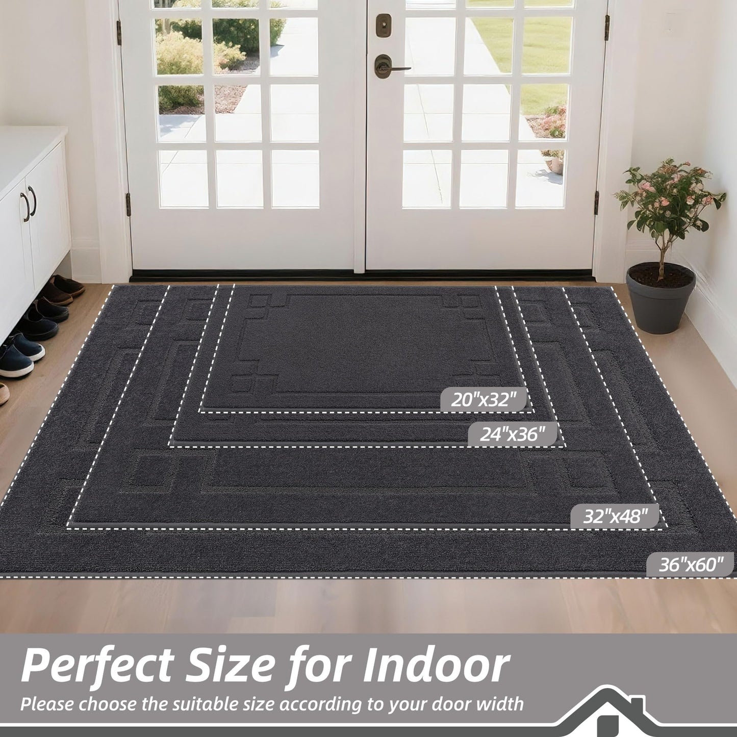 BEQHAUSE Door Mat 20" x 32", Non-Slip Door Mats Indoor Entryway Rugs Washable Low-Profile Absorbent and Stain Resist Floor Mats, Dog Door Mat for Front Back Door, Mud Wet Shoes & Paws, Dark Grey