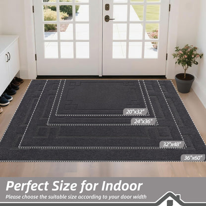 BEQHAUSE Door Mat 20" x 32", Non-Slip Door Mats Indoor Entryway Rugs Washable Low-Profile Absorbent and Stain Resist Floor Mats, Dog Door Mat for Front Back Door, Mud Wet Shoes & Paws, Dark Grey
