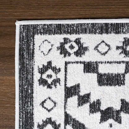RAMEFILD Moroccan Washable Area Rug 3x5, Geometric Tribal Decorative Woven Rug, Non-Slip Boho Farmhouse Soft Low-Pile Entry Throw Mat for Living Room Bedroom Dining Table, Black and White