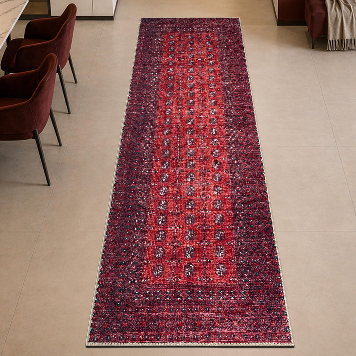 Keen Home Design 30"x84" Rug - Machine Washable Runner Rug with Non-Slip Backing, Ideal for Hallway, Entryway, Kitchen, Laundry Room - Vintage, Easy Clean, Durable, Low Pile Rug - (2'6" x 7')