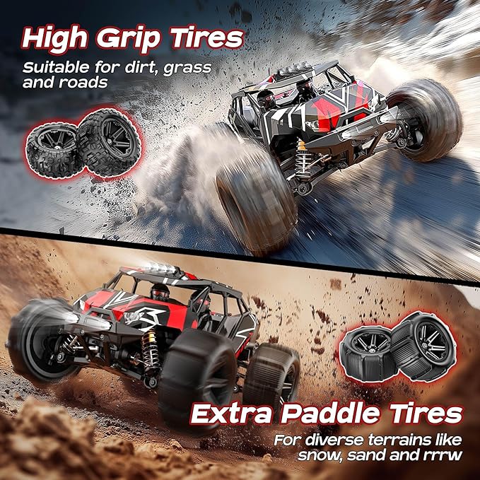RC Cars 1/14 Brushless RC Car for Adults&ampBoys Full Roll-Cage Frame 4WD Fast Max 42mph Remote Control RC Trucks for adults with Two 2S LiPo Batteries and Two sets of tires Compatible with 3S Li