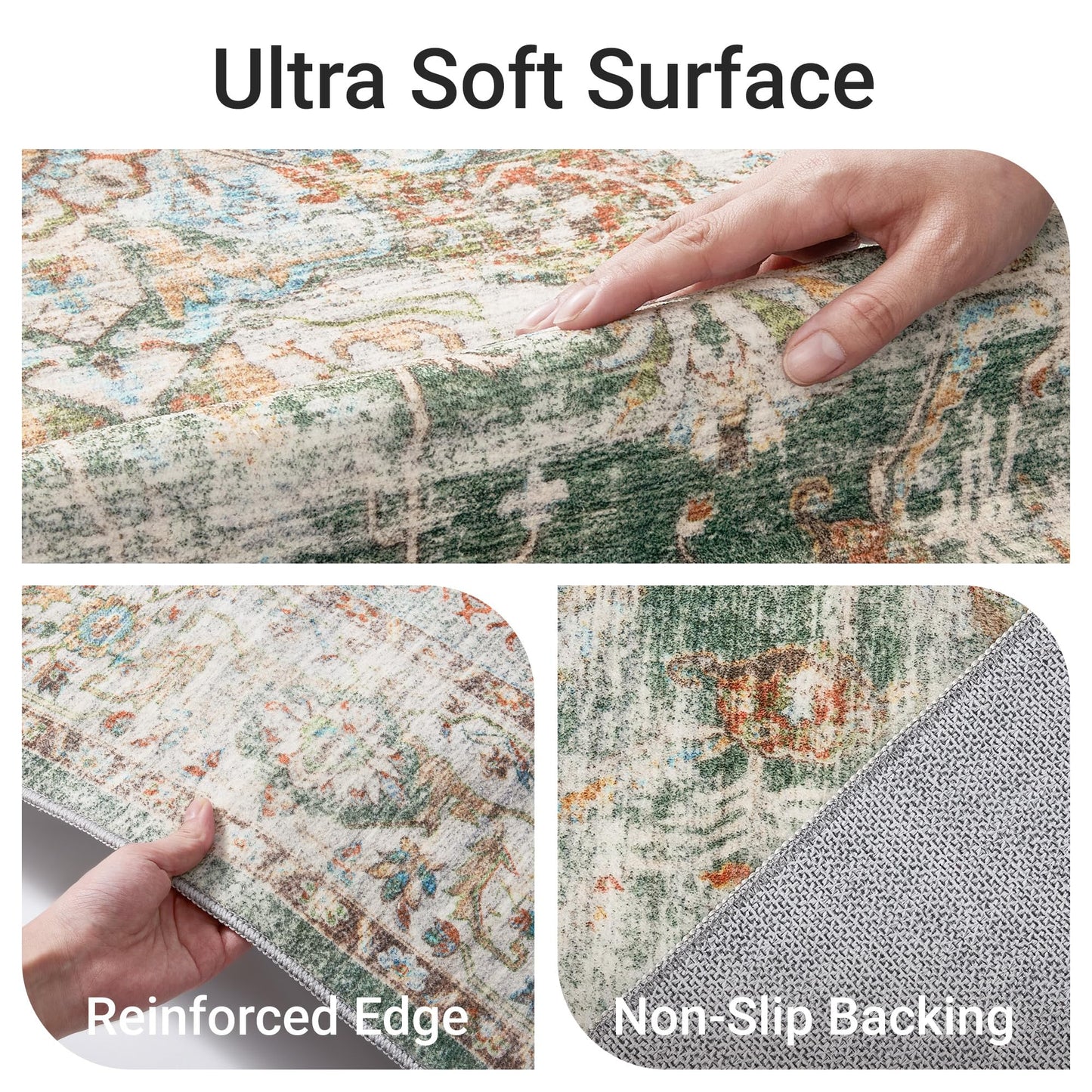befbee 6x9 Area Rugs for Living Room - Stain Resistant Non-Slip Backing Machine Washable Rugs for Bedroom - Boho Persian Large Area Rug (Green, 6'x9')