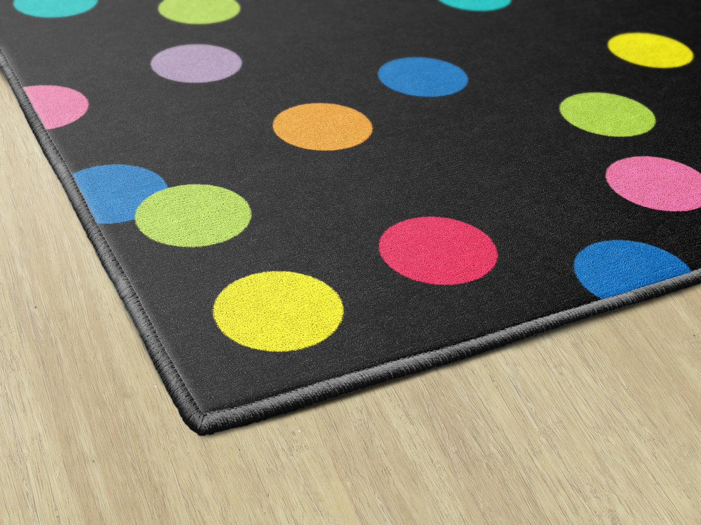 Flagship Carpets Just Teach Rainbow Polka Dots Classroom Area Rug for Indoor Classroom Learning or Kid Bedroom Educational Play Mat, 5'x7'6", Multi