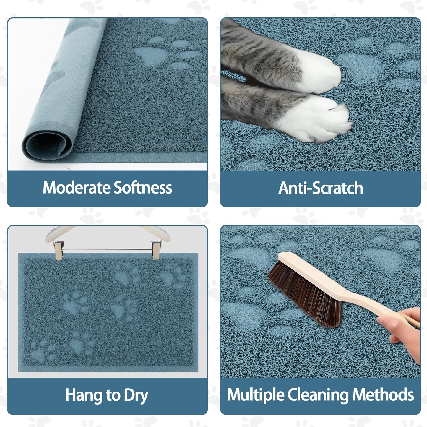 Darkyazi Cat Litter Box Mat for Floor Litter Trapping Mat Non-Slip Backing, Scatter Control, Easy Clean, Water Resistant, Soft on Paws (15.75" x 11.75",Silver Blue)