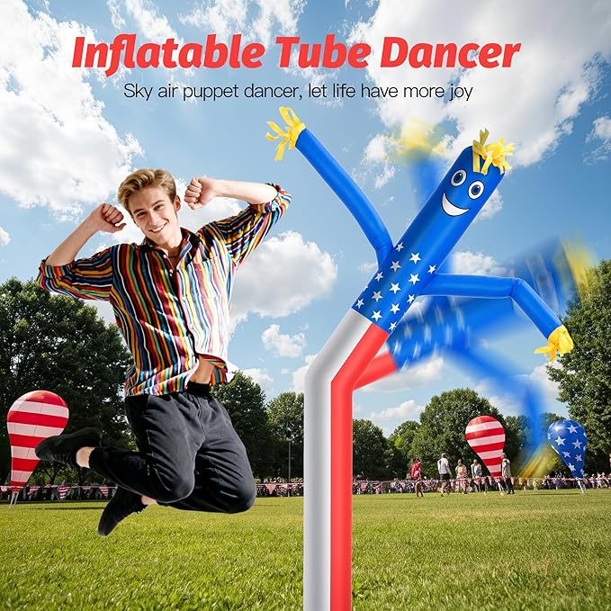 6ft Sky Air Puppet Dancer 9in Diameter Inflatable Waving Tube Man Attachment - Wacky Waving Dancing Tube Guy for Business Promotion Stand Out Advertising - American Flag Dancer ONLY - NO Blower