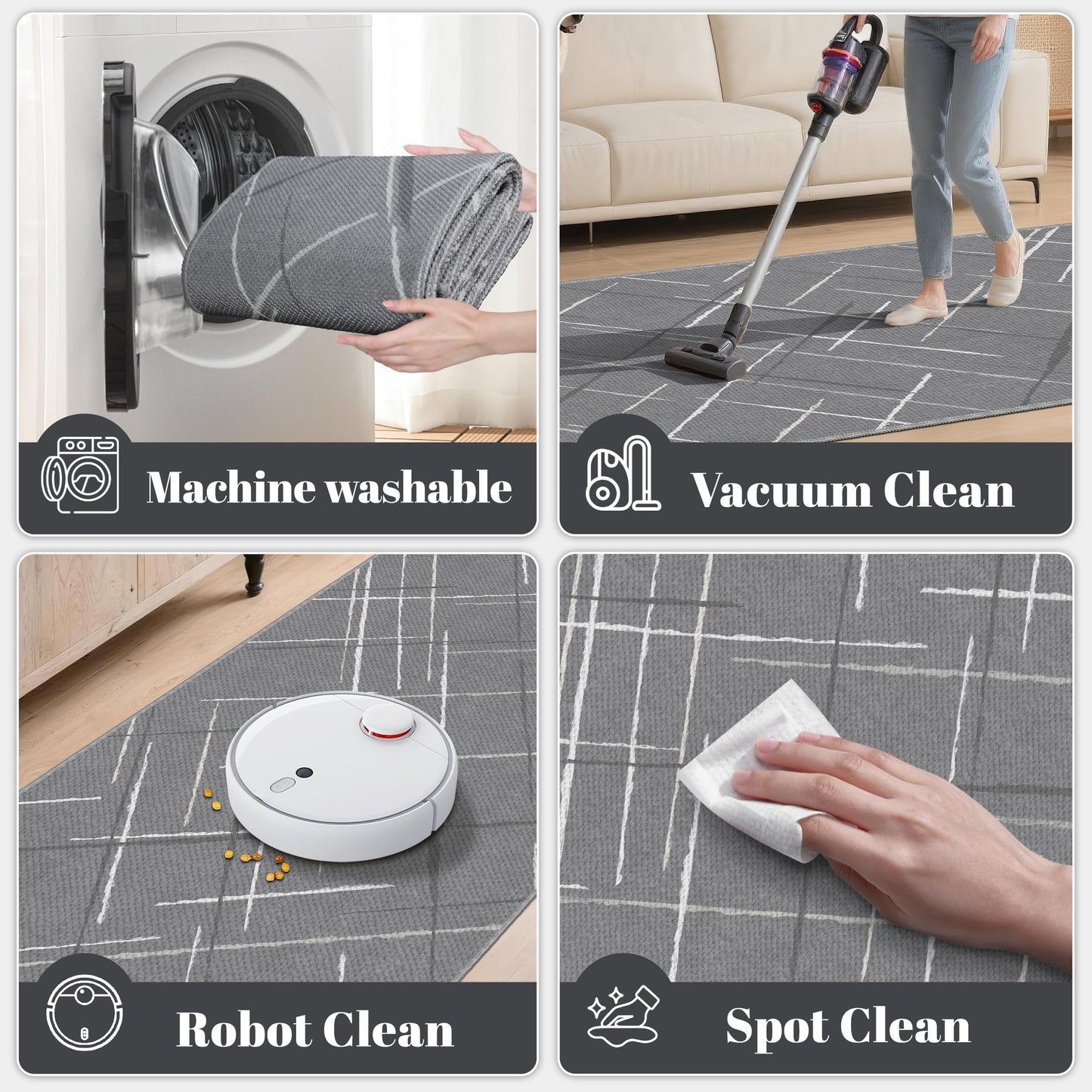TTelephant Gray Runner Rug Ultra Non-Slip 2x10 Long Hallway Rugs Washable Modern Tear and Stain Resistance No Pile Lightweight Modern Rug Runners for Entryway, Kitchen, Walkway, Entrance, Gray