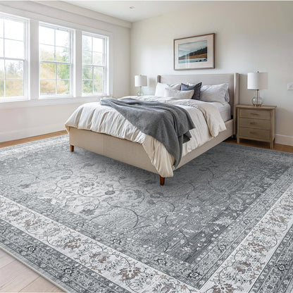 AMADA HOMEFURNISHING 8x10 Area Rugs, Washable Living Room Rug with Non-Slip Backing, Low Pile and Durable Edge Binding, Soft Vintage Floral Rugs for Living Room, Bedroom, Dining Room