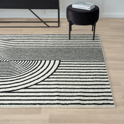 Abani Nuevo Collection Area Rug - Mid-Century Black & Ivory Arch Knot Design - 5' x 8' - for Living Room, Bedroom & Office