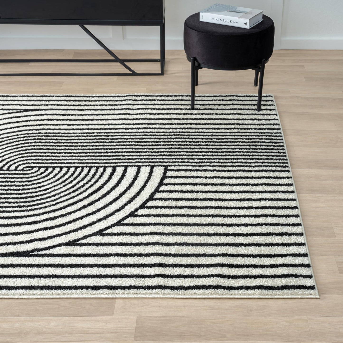Abani Nuevo Collection Area Rug - Mid-Century Black and White Arch Knot Design - 6' x 9' - for Living Room, Bedroom & Office