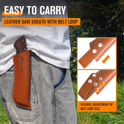ALDIPRO 7" Folding Hand Saw with Genuine Wenge Wood Handle & Premium Brown Leather Sheath, Heavy Duty SK5 High Carbon Steel Pruning Saw for Bushcraft, Survival Gear, Camping & Tree Trimming, Gift