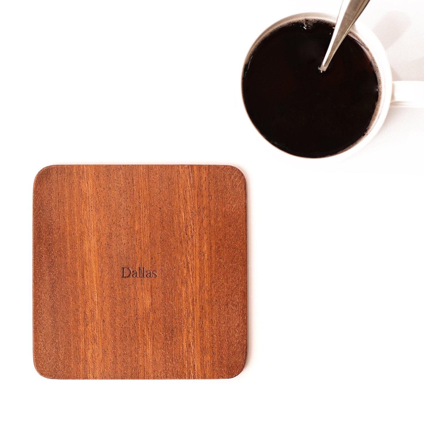 Dallas Map Coaster by O3 Design Studio, Set Of 4, Sapele Wooden Coaster With City Map, Handmade