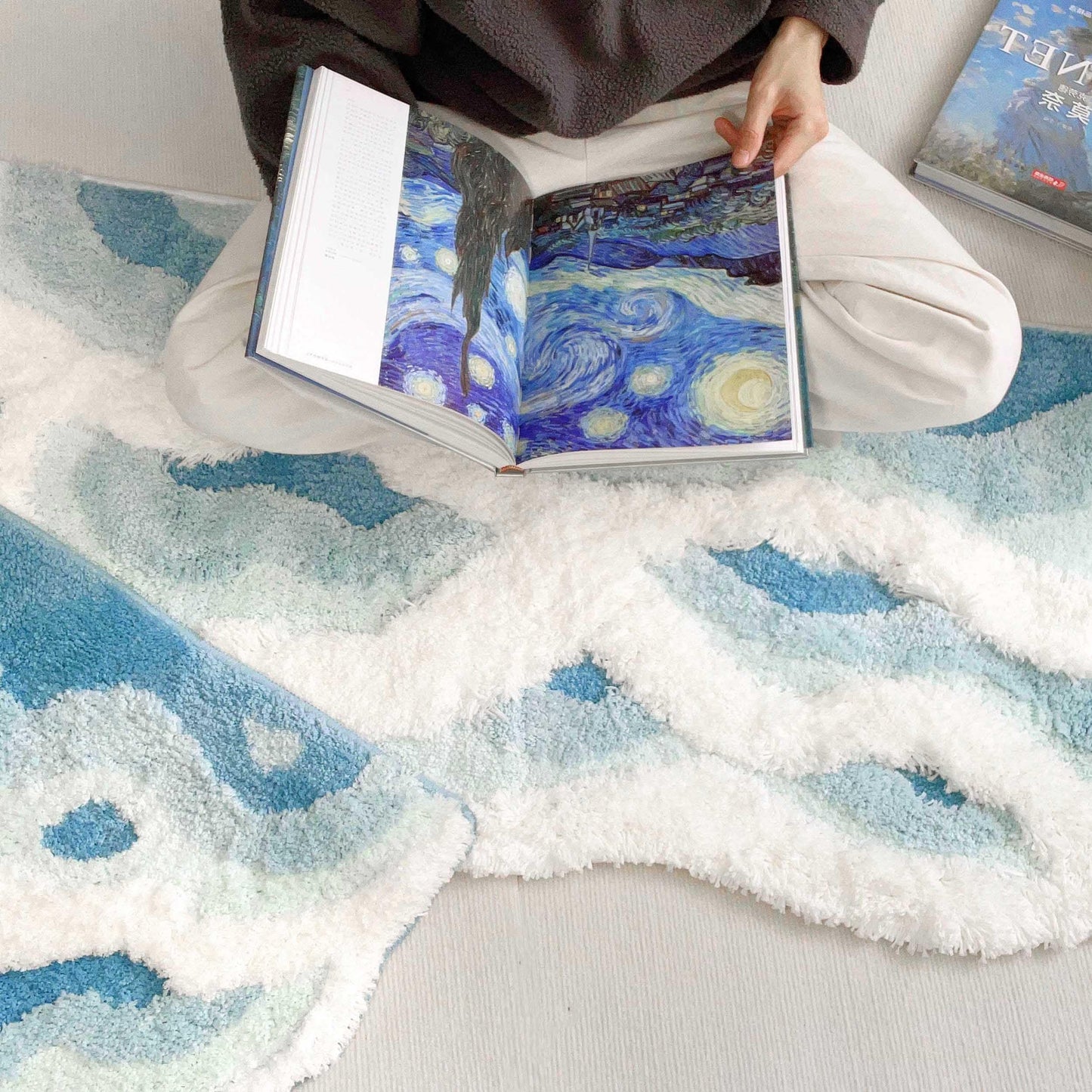 ZSHIFANG Soft Shag 3D Stereo Wave Moss Bedside Rug 20"×36" Cute Navy Blue Runner Rug Non Slip Washable Bathroom Rugs Bath Mats for Bedroom Bathroom Hallway Home Decor Indoor Doormat Shower Mat