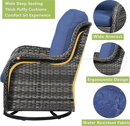 Rilyson Wicker Patio Furniture Set - 6 Piece Rattan Outdoor Sectional Conversation Sets with 2 Rocking Swivel Chairs,2 Ottomans,1 Sofa and 1 Loveseat for Porch Deck Garden(Mixed Grey/Blue)