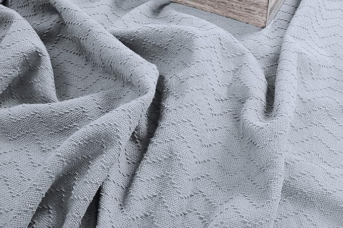 BELIZZI HOME 100% Cotton Bed Blanket, Breathable Thermal Blanket Twin Size, Soft Chevron 60''x90'', Perfect for Layering Any All Season, Light Grey