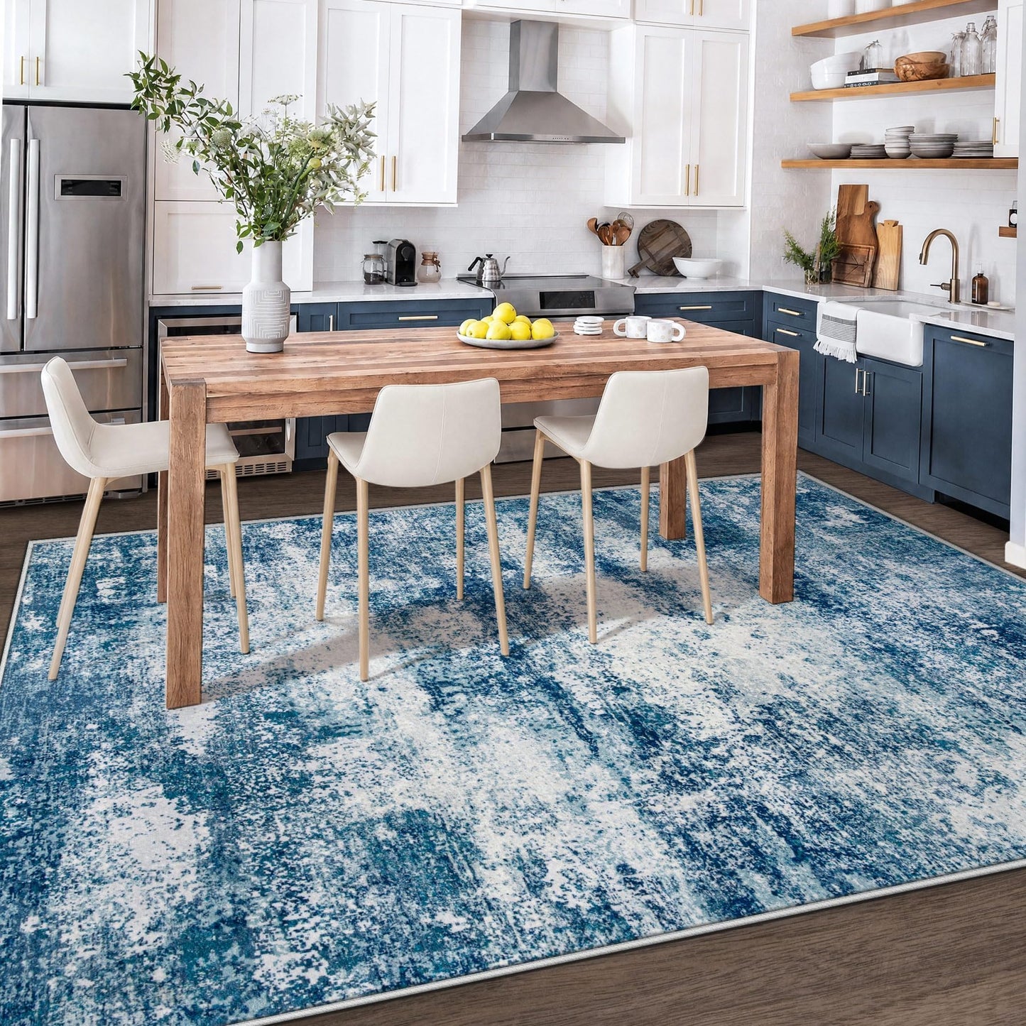 5x7 Area Rugs for Living Room, Washable Modern Abstract Rug Non-Slip Soft Low Pile Stain Resistant Carpet for Bedroom Nursery Dining Room Home Office (Blue, 5'x7')