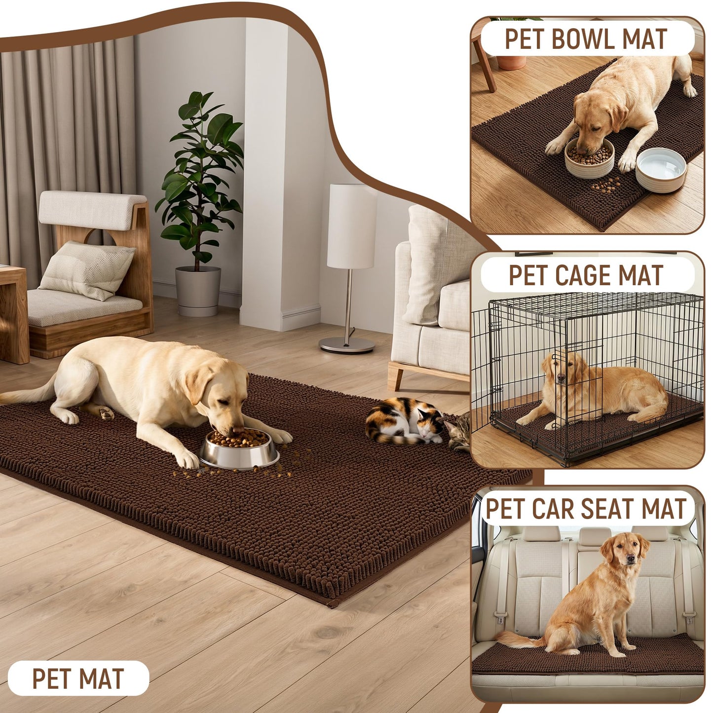 HOMEK Absorbent Dog Door Mat for Muddy Paws, 60" x 36" Chenille Indoor Mats for Entryway, Trap Dirt Front Door Mat Indoor Entrance Washable Non Slip Soft Brown