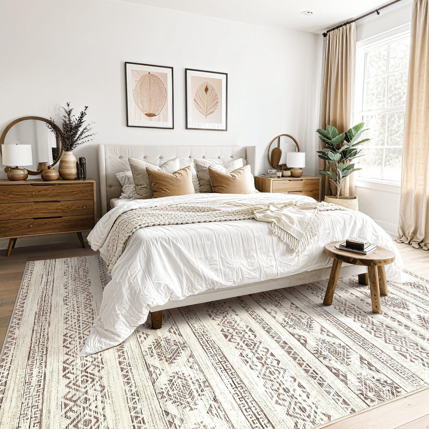 Tortania Area Rug Living Room Rugs - 5x7 Washable Large Soft Neutral Boho Moroccan Bohemian Farmhouse Rug Indoor Floor Carpet for Bedroom Under Dining Table Home Office Decor - Brown