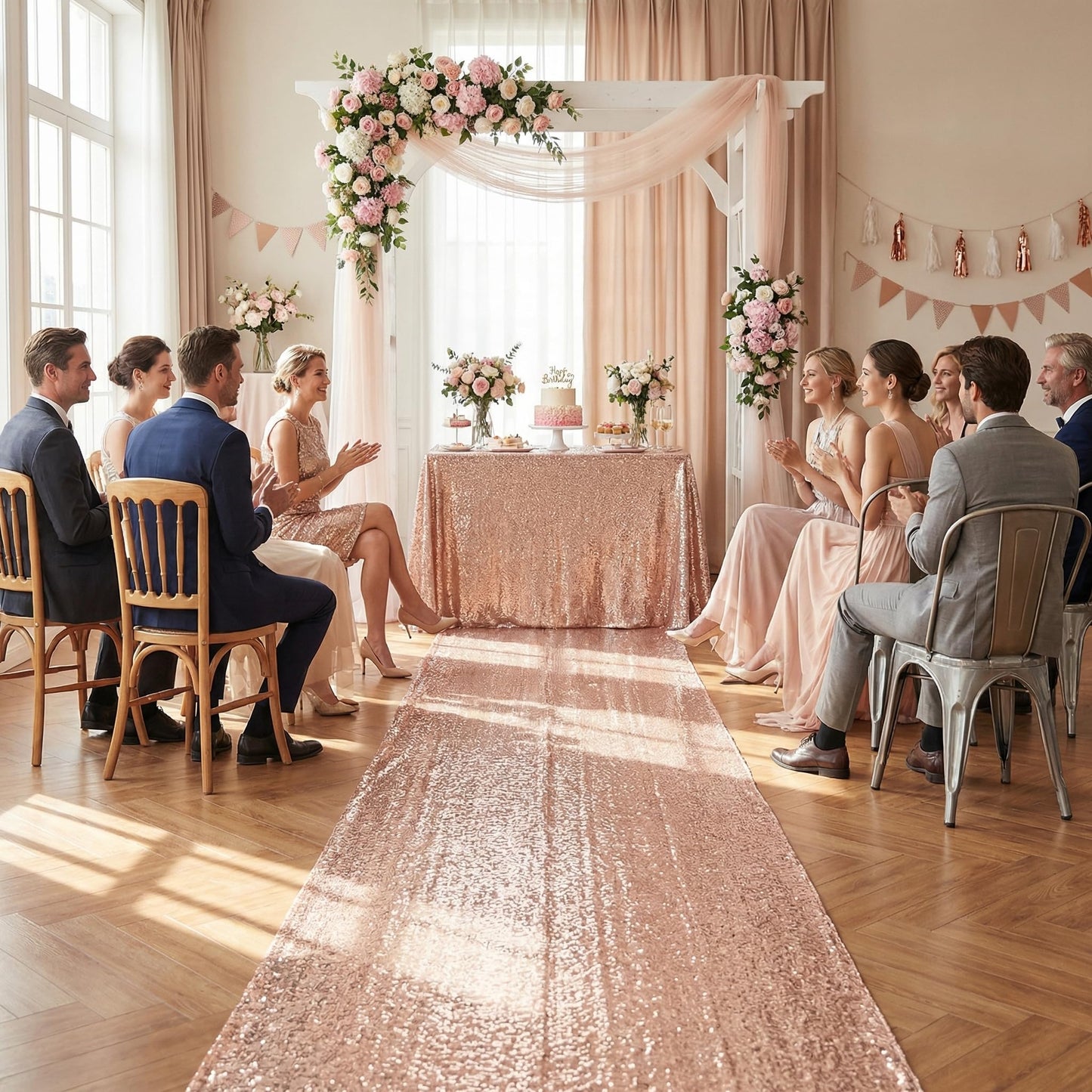 Sequin Aisle Runners 4ft x 15ft Rose Gold Aisle Runner Bridal Carpet Runner for Wedding Ceremony Decor