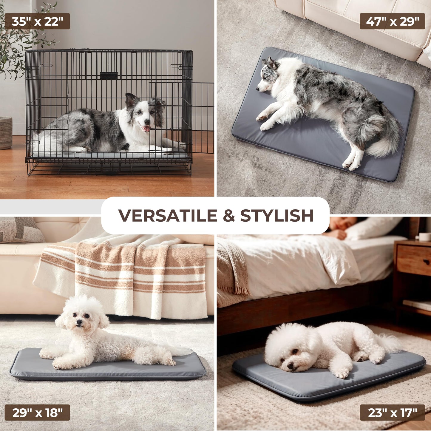 Warmrest Waterproof Dog Crate Pad Medium Sized Dog, Dual-Sided Outdoor Dog Bed for Crate Washable, Cooling Dog Sleeping Foam Mat, Wipeable, 35×22, Grey