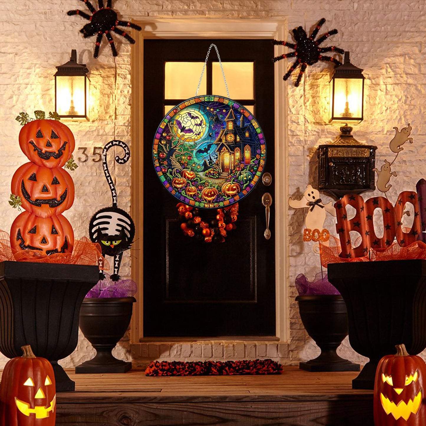 DIY Diamond Art Painting Wreath Kits，Special Shaped Rhinestone Hanging Ornament Diamond Art Window Pendants for Gift Home Garden Wall Hanging Kits,Double Sided (Haunted House)