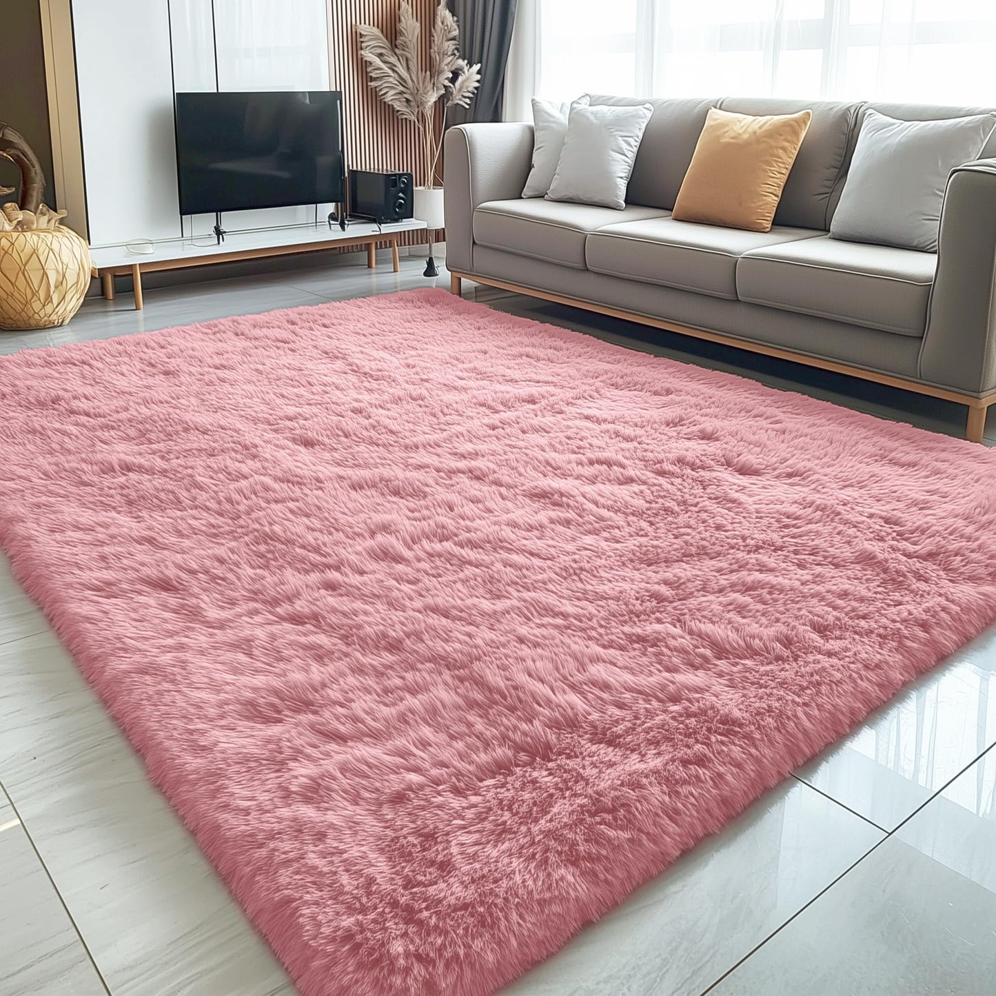 OLANLY 5x7 Machine Washable Large Area Rugs for Living Room, Bedroom, Soft Fluffy Shaggy Bedside Rug, Indoor Floor Carpet for Kids Girls and Boys, Dorms, Nursery, Home Decor Aesthetic, Pale Pink