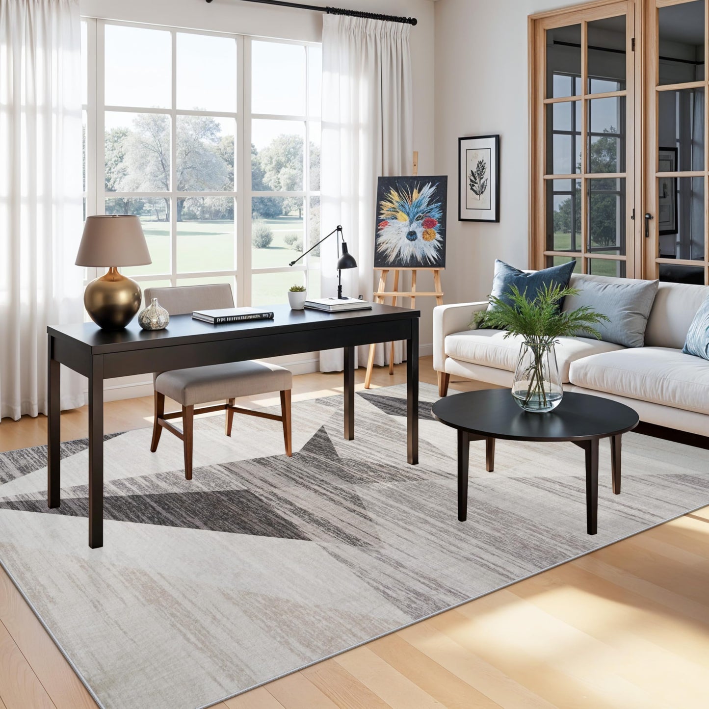TOPRUUG 6x9 Washable Area Rug: Modern Geometric Soft Low Pile Thin Carpet for Living Room Bedroom Dinning Room Office Non-Slip & Stain Resistance Rug for High Traffic Area (Grey Cream Beige, 6x9)