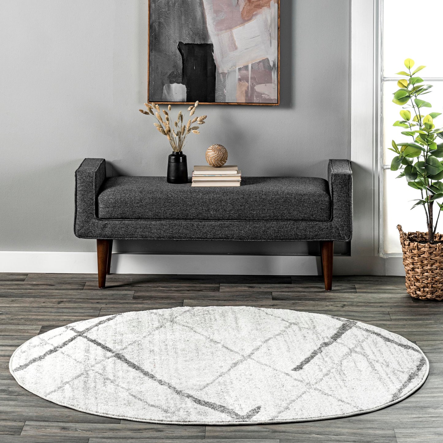 Nuloom Thigpen Grey/Off-White, 5' Round, Soft and Cozy, High Traffic, Stain Resistant, Easy Clean, Non-Shed, Durable Area Rug for Bedroom, Living Room, Dining Space, Den, Foyer, Entryway