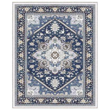 OPPODREAM Soft 8x10 Area Rugs for Living Room, Washable 8x10 Rugs for Bedroom with Non Slip Backing, Faux Cashmere Low-Pile 8 x 10 Carpet, Navy Blue & Gold