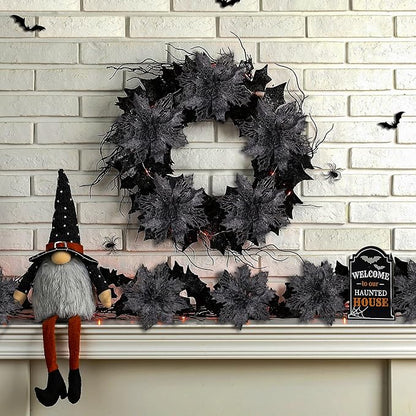 RECUTMS 10 Packs Christmas Glitter Poinsettia Flowers Artificial Christmas Flowers Decorations Wedding Xmas Tree New Year Ornaments Xmas Garland Wreath DIY Decorations Supplies(Black)