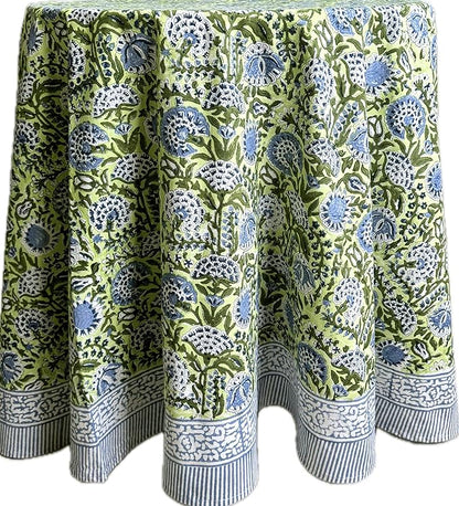 ATOSII Amara 100% Cotton Round Summer Tablecloth, Handblock Print Floral Table Cloth for Kitchen Dining Linen I Parties, Weddings, Outdoors I Grand Millennial Farmhouse Home Decor 72" Inches Round