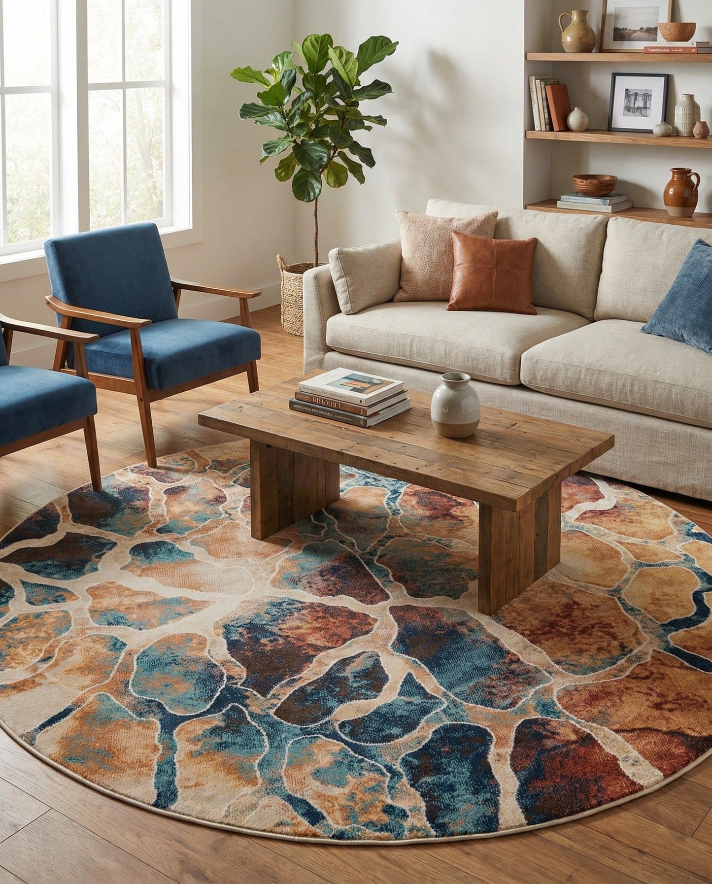 Rugs.com - Gossamer Rug – 6 Ft Round Brick Red Easy-Clean Rug – Modern Abstract Mosaic Design for Dining Rooms, Living Rooms, and Entryways