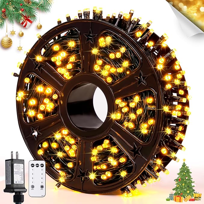 JMEXSUSS 400 LED Christmas Tree Lights with Remote, 132ft Warm White String Lights for Outside, 8 Modes Outdoor Indoor Twinkle Light for Christmas Tree Garden Porch Yard Holiday Decor
