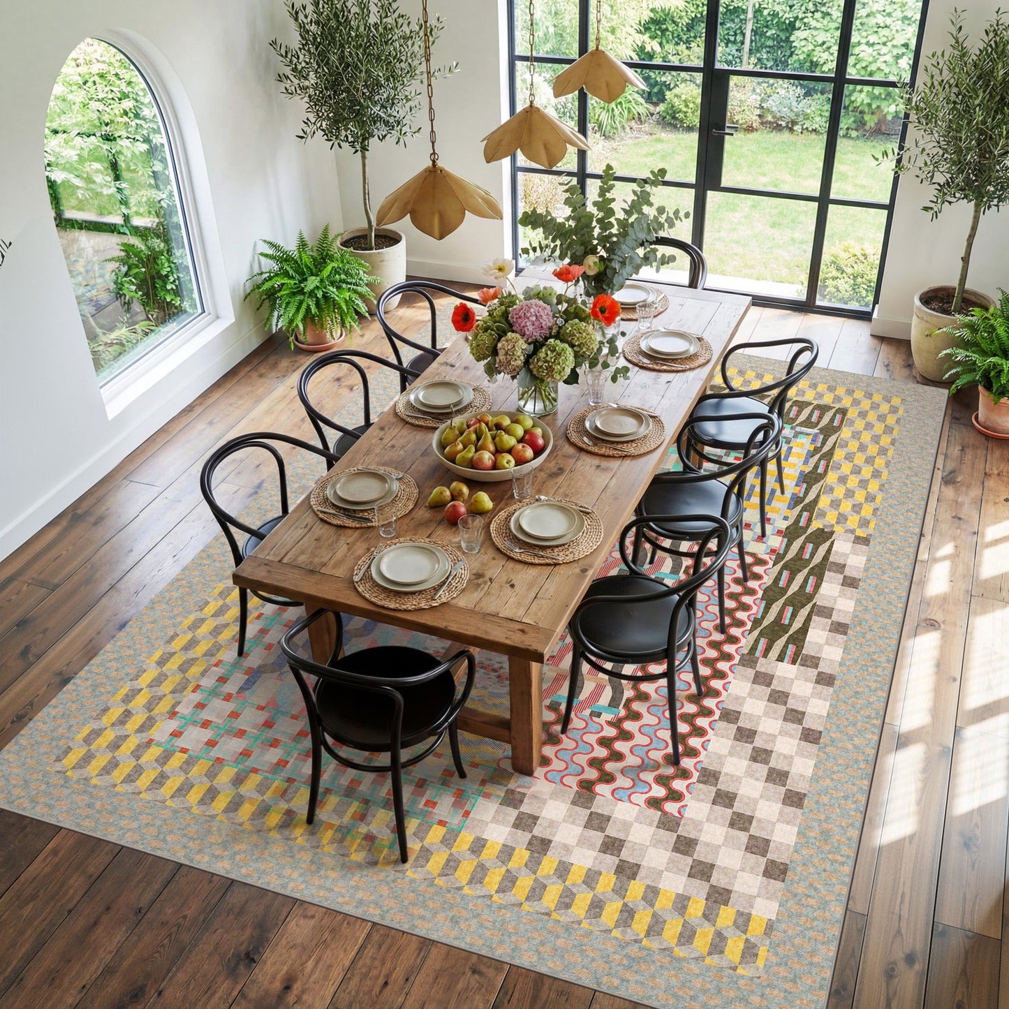 Kokia 8x10 Modern Geometric Washable Area Rug, Non-Slip Stain-Resistant Low Pile Rug for Living Room, Bedroom, Dining Room, Multicolor Bauhaus Grey