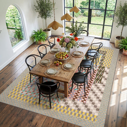 Kokia 8x10 Modern Geometric Washable Area Rug, Non-Slip Stain-Resistant Low Pile Rug for Living Room, Bedroom, Dining Room, Multicolor Bauhaus Grey