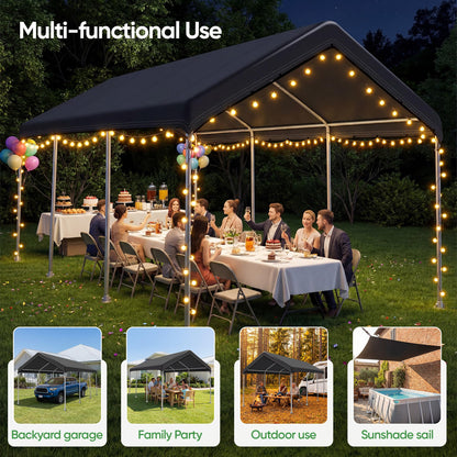 SIHAIAN 10 x 20 Ft Carport Replacement Canopy Cover(No Frame), Easy to Set up Carport Canopy, 500D Heavy-Duty Garage Top Tent Shelter Tarp Waterproof and UV Protected (Only Canopy Cover) Black