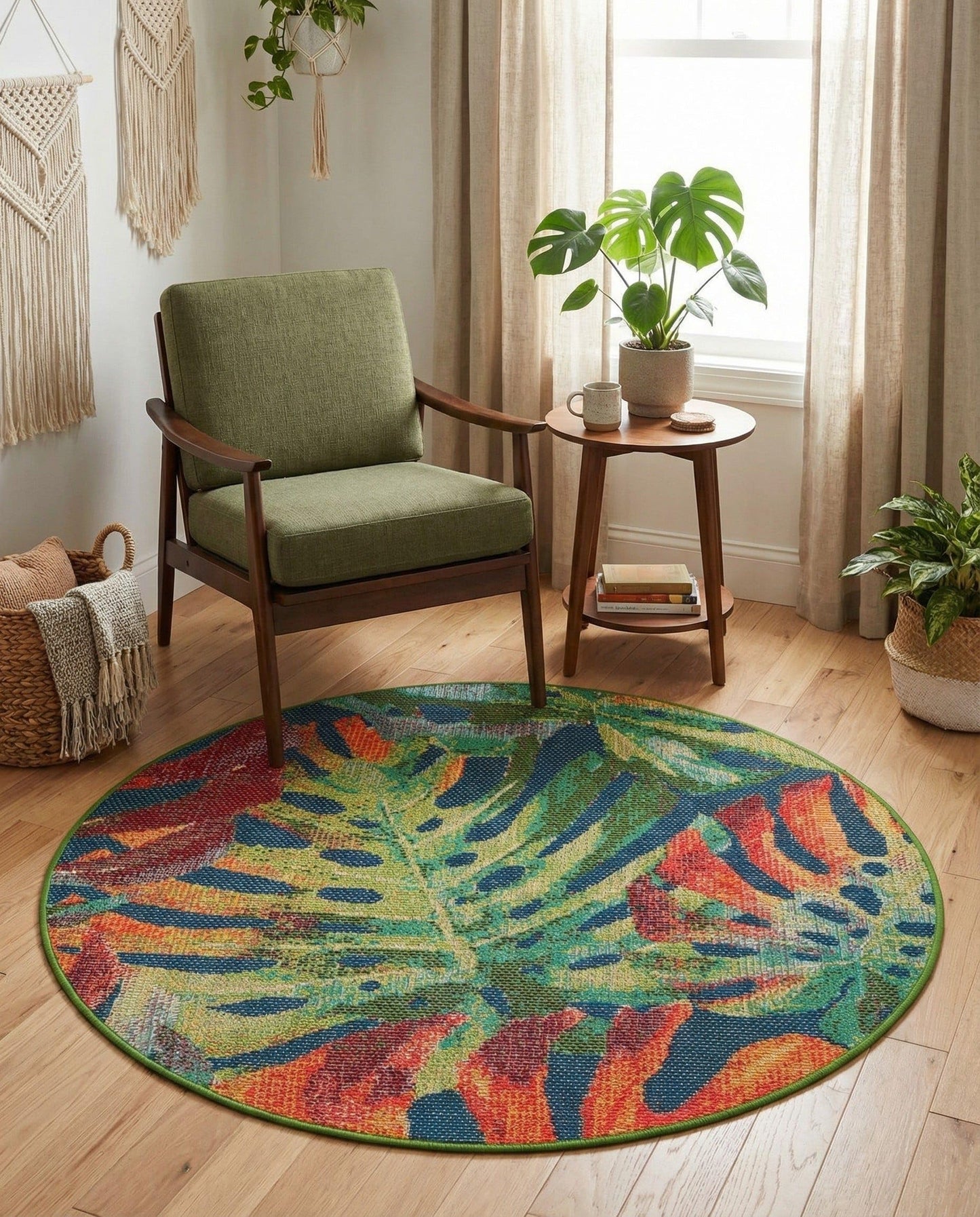 Rugs.com Baja Outdoor Collection Rug – 4 Ft Round Multi Medium-Pile Rug Perfect for Kitchens, Dining Rooms