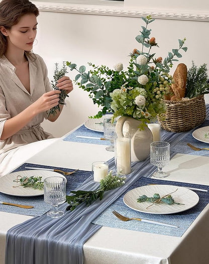 Leetaltree Gradient Blue Woven Placemats Set of 8 - Heat Resistant Non-Slip Place mats for Dining Table, Washable Durable PVC Vinyl Woven Table Mats(Gradient Blue, 8)