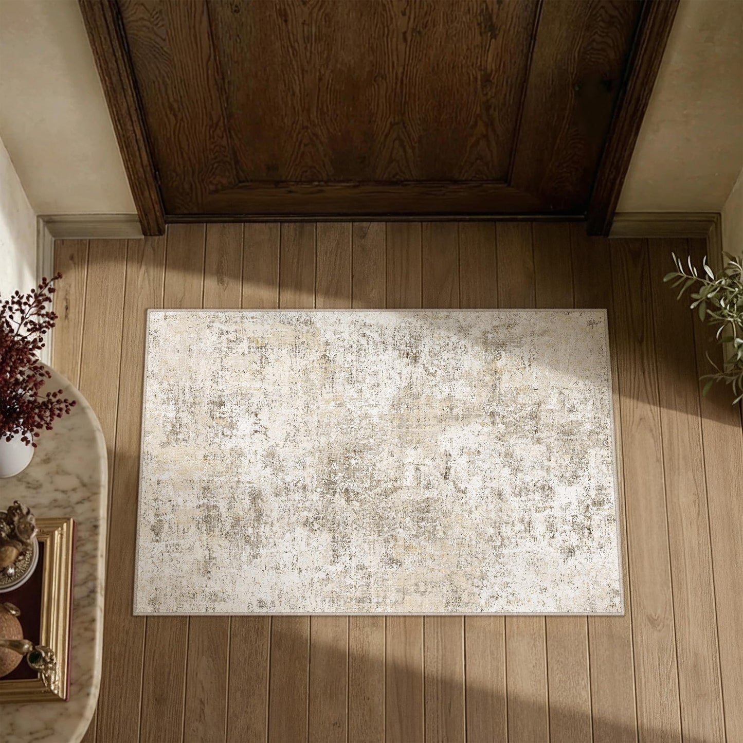 PureCozy 2x3 Washable Area Rug Beige Abstract Non Slip Carpet for Entryway Kitchen Soft Low Pile Neutral Modern Throw Indoor Door Mat Living Room Bedroom Office Bathroom