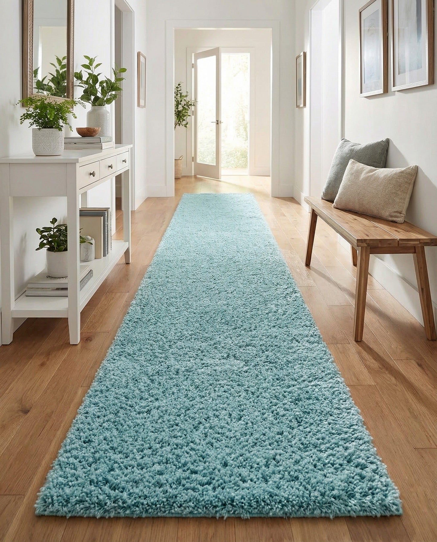Rugs.com - Everyday Shag Rug – 13 Ft Runner Turquoise Shag Rug – Plush 1.25" High Pile, Stain-Resistant, Easy-Clean Runner for Hallways, Entryways, and Kids Playrooms
