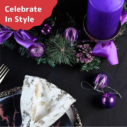 PREXTEX 36-Piece Purple Christmas Ornaments Set - Shatterproof Plum Xmas Tree Balls - 6 Styles, 3 Sizes with Hanging Loops to Decorate Christmas Tree Ornaments for Indoor and Outdoor Holiday Decor