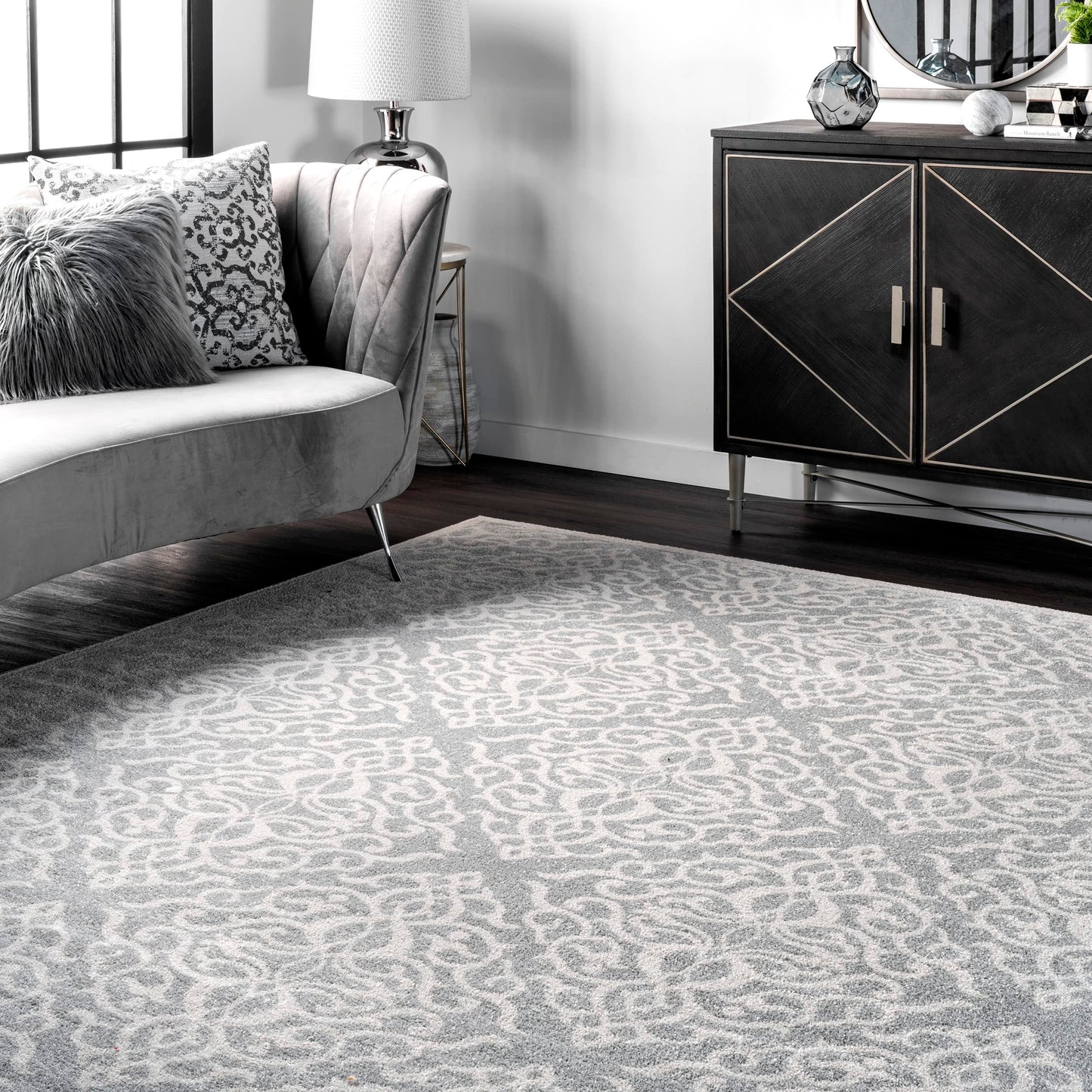 Nuloom Jaime Grey/Ivory, 6'7" x 9', Vintage Trellis, Soft and Cozy, High Traffic, Stain Resistant, Easy Clean, Durable Area Rug for Bedroom, Living Room, Dining Space, Den, Foyer, Entryway