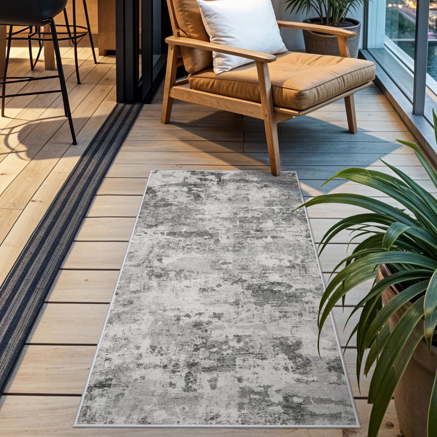 HILORUUG 2x4 Rug Washable Entryway: Non Slip Abstract Runner for Kitchen Bathroom - Modern Minimalist Low Pile Stain Resistant Thin Indoor Floor Mat - 2x4 Black Grey