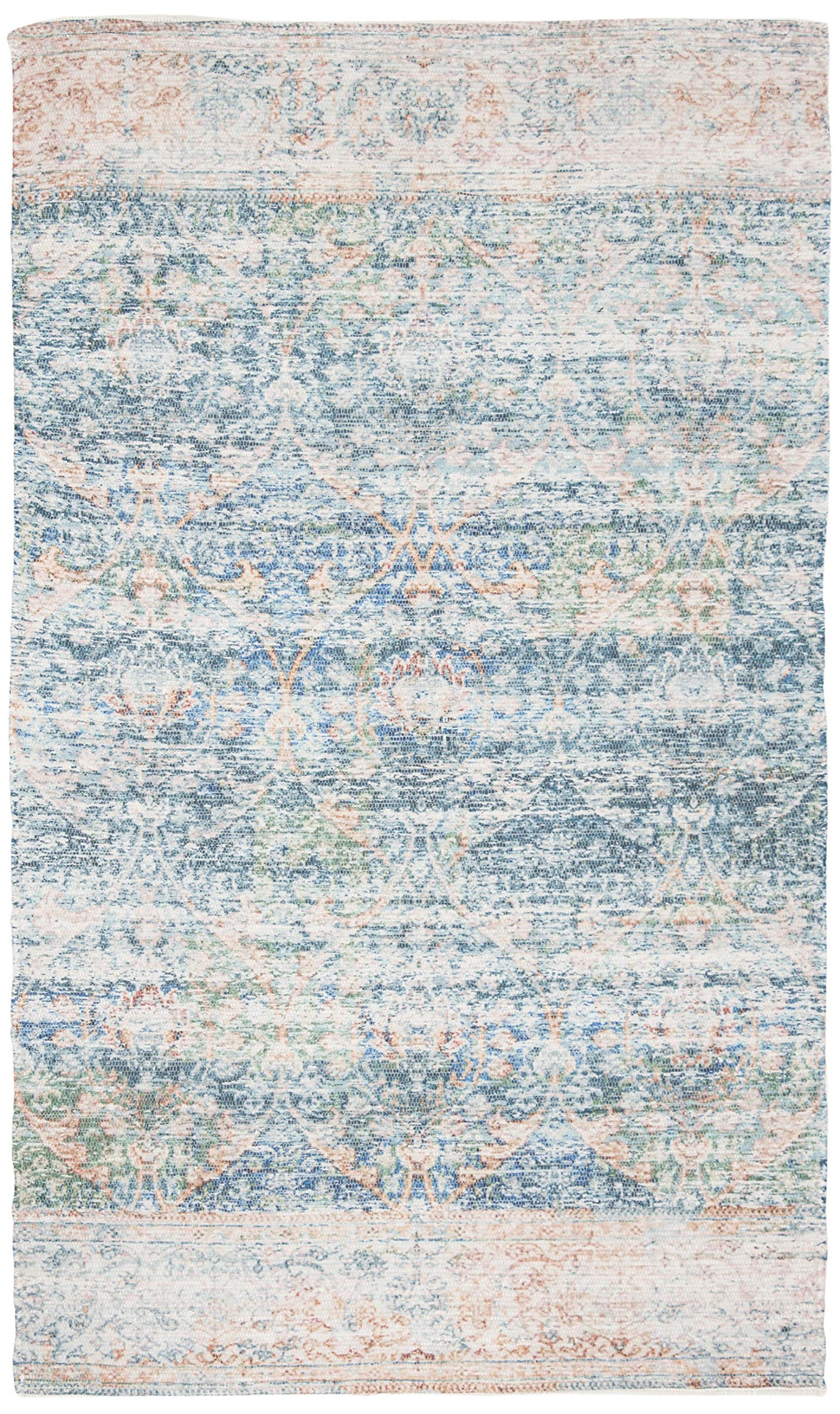 SAFAVIEH Saffron Collection Area Rug - 5' x 8', Turquoise & Peach, Handmade Boho Chic Distressed Cotton, Ideal for High Traffic Areas in Living Room, Bedroom (SFN563A)