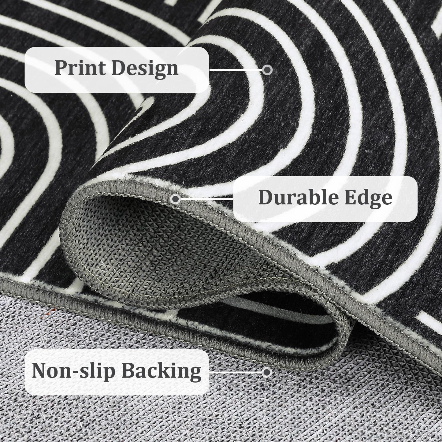 Washable Rug 2x3 Area Rugs for Entryway, Abstract Rug for Bedroom, Soft Rainbow Non Slip Small Area Rug with Rubber Back, Low Pile Stain Resistant Boho Geometric Carpet for Dining Room, Black