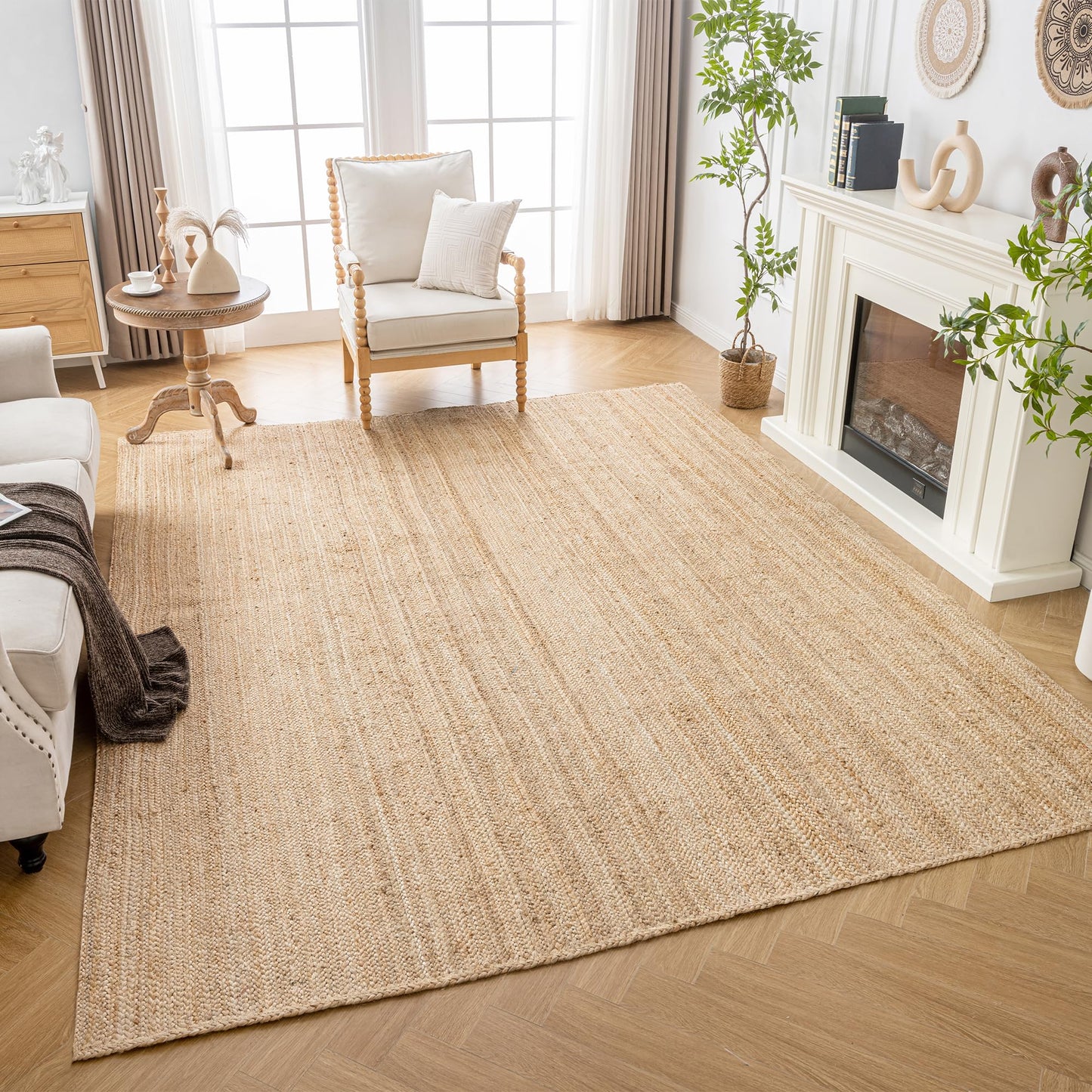Shatex 3x5ft Natural Jute Rug, Handcrafted Braided Burlap Rug for Bedroom & Living Room, 100% Jute Fiber, Natural Color